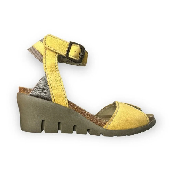 Fly London Imat Bumblebee/Bronze Wedge Sandals 36 - Picture 2 of 12